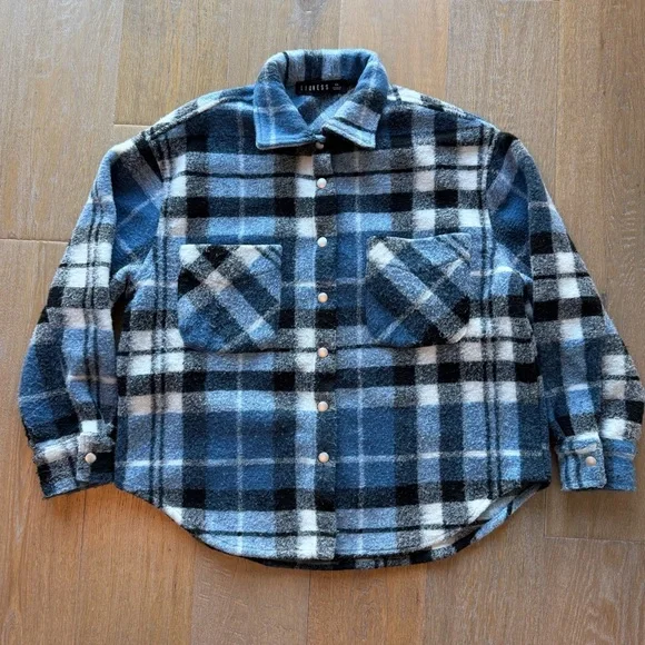 Lioness Blue, Black, and White Striped Surplus Jacket Flannel - Picture 4 of 7